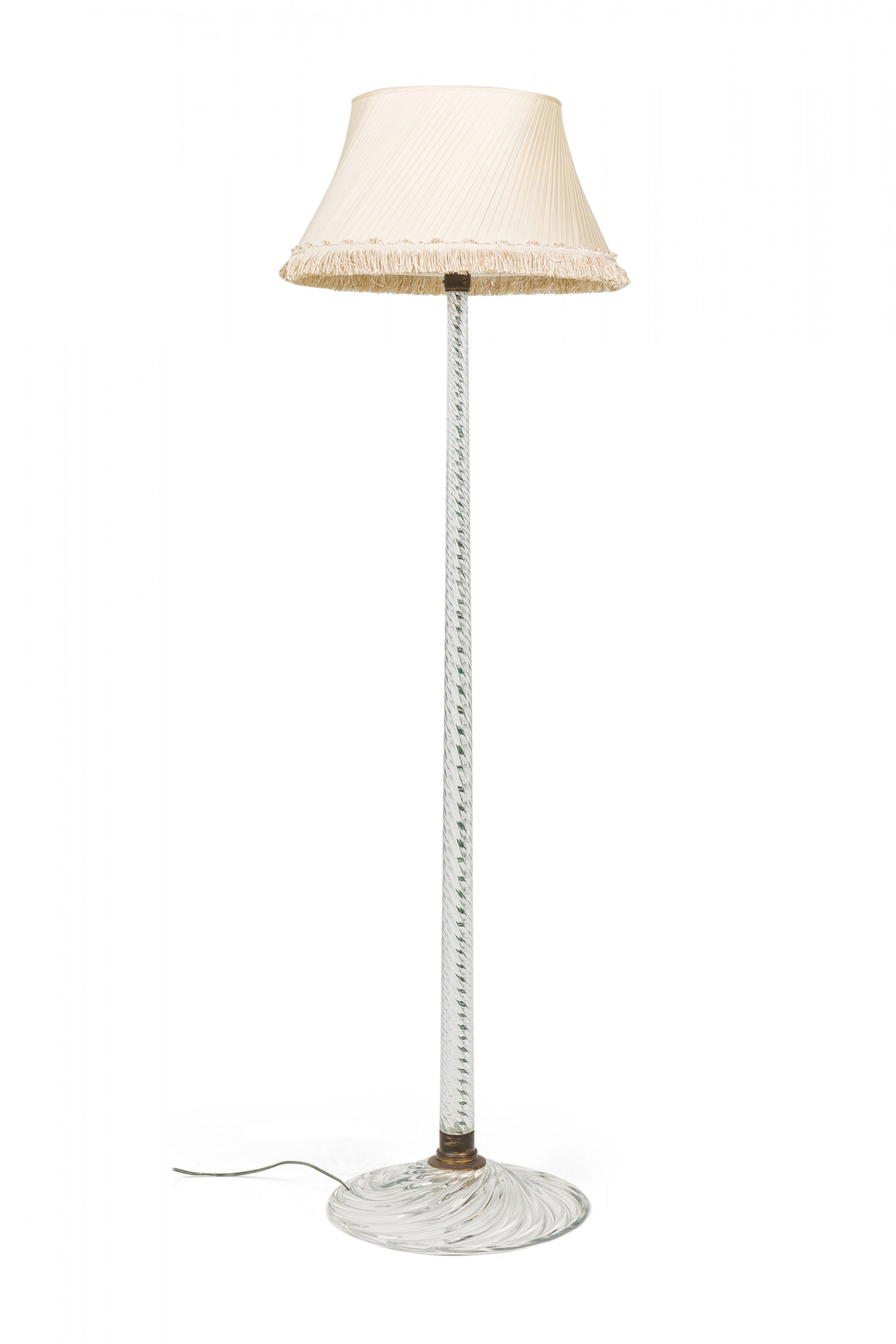 English victorian style cut crystal glass floor lamp with pleated swirl fringed shade